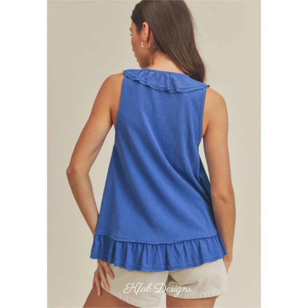 LAST 2! V Neck Royal Blue Super Soft Ruffle Effortless Top! - Picture 6 of 6